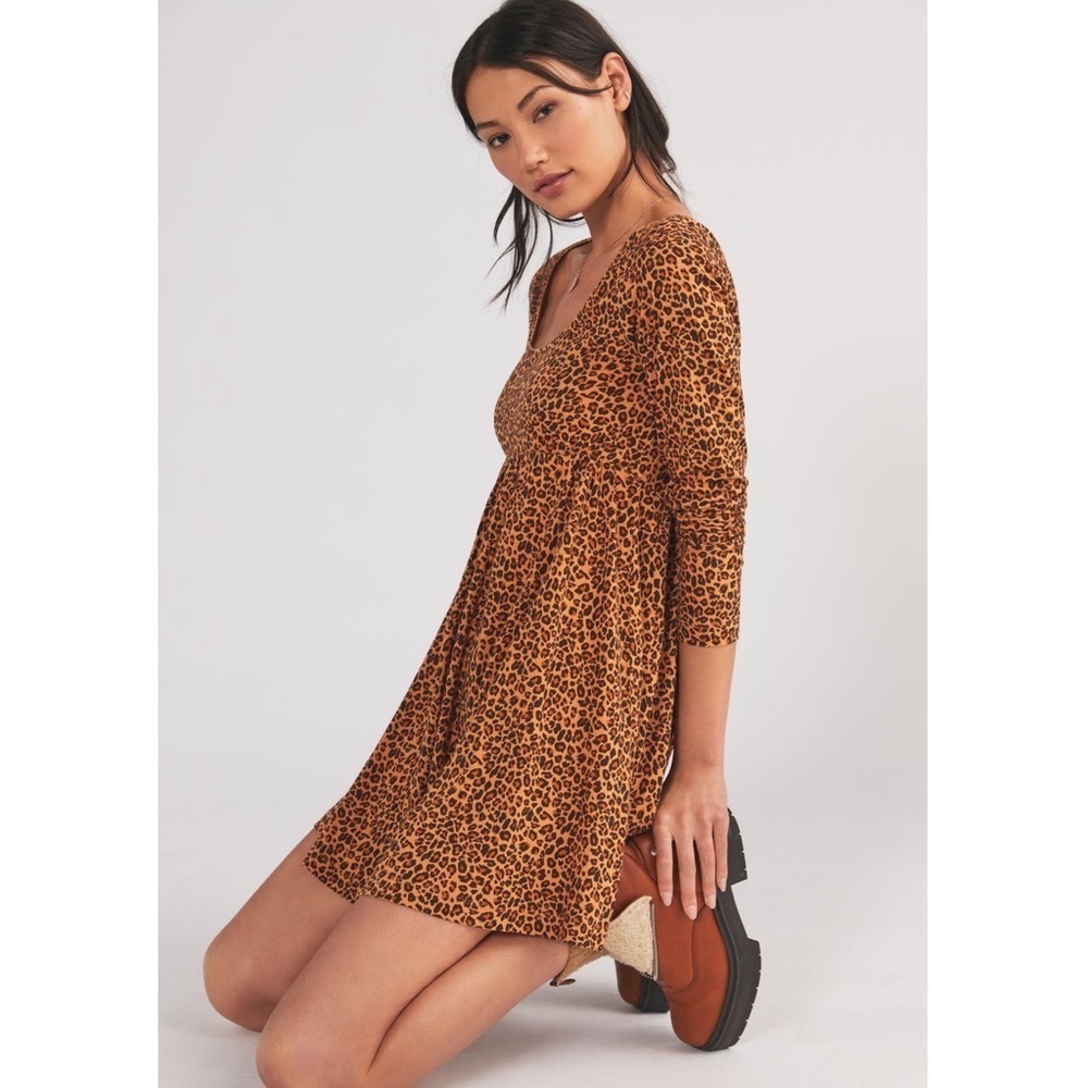 Nwt Daily Practice by Anthropologie Square Neck Mini Dress Animal Leopard Print
